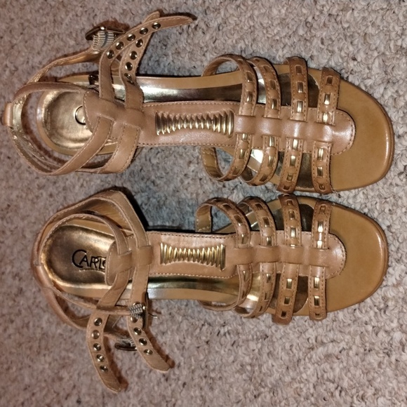 Carlos Santana Shoes - ⭐CARLOS Santana Champagne Gold and Tan Heels, Size 8.5M